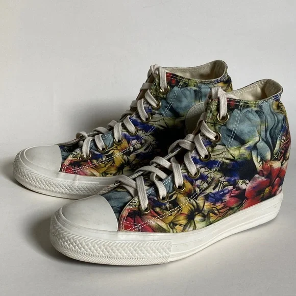 Converse All Star Lux Floral Wedge Sneakers Size 8 - Picture 1 of 16